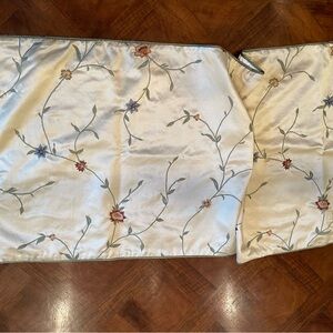 Floral Embroidered Cream Silk Table Runner 53” x 20”